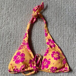Xhilaration Orange and Pink Floral Triangle Bikini Top